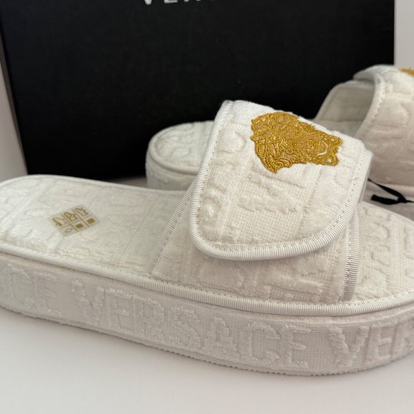 Versace White Medusa Head Fabric platform slippers new / pick size Variety - Picture 10 of 16
